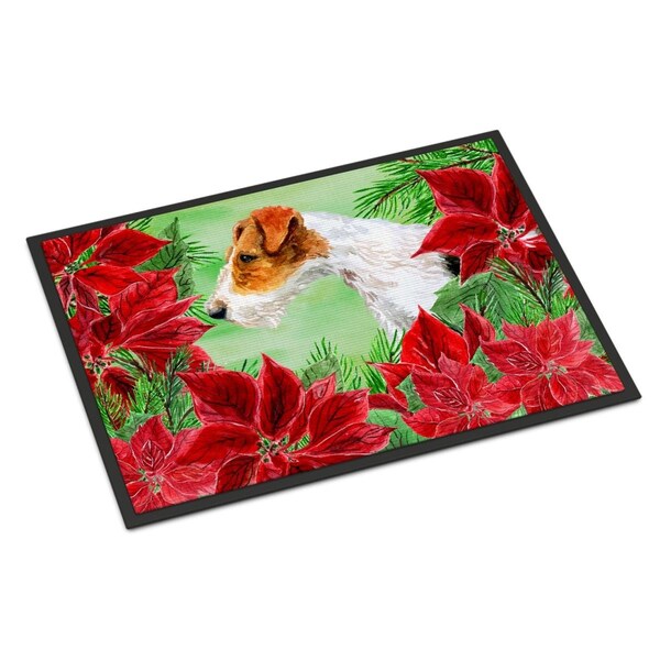 Carolines Treasures Fox Terrier Poinsettas Indoor or Outdoor Mat, 24 x 36 in. CK1298JMAT - main